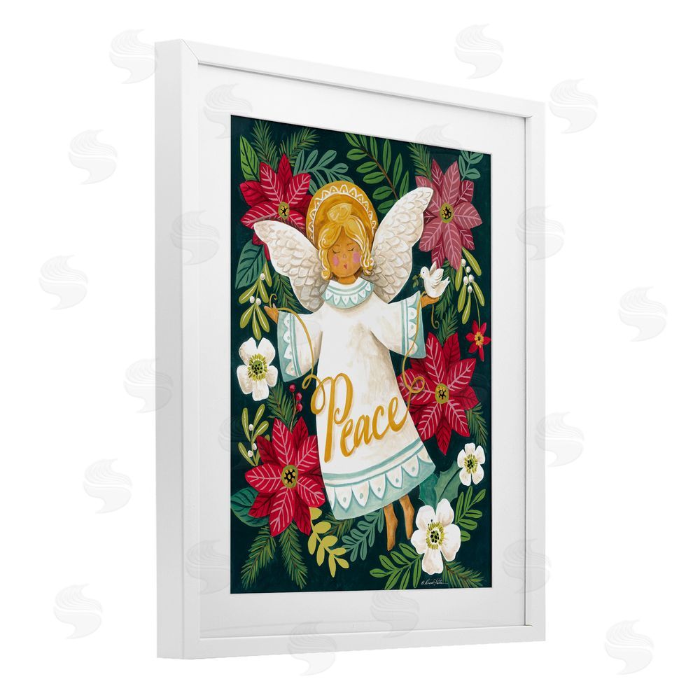 Diane Kater Angel with Peace & Botanicals White Framed Print Under Glass Wall Art