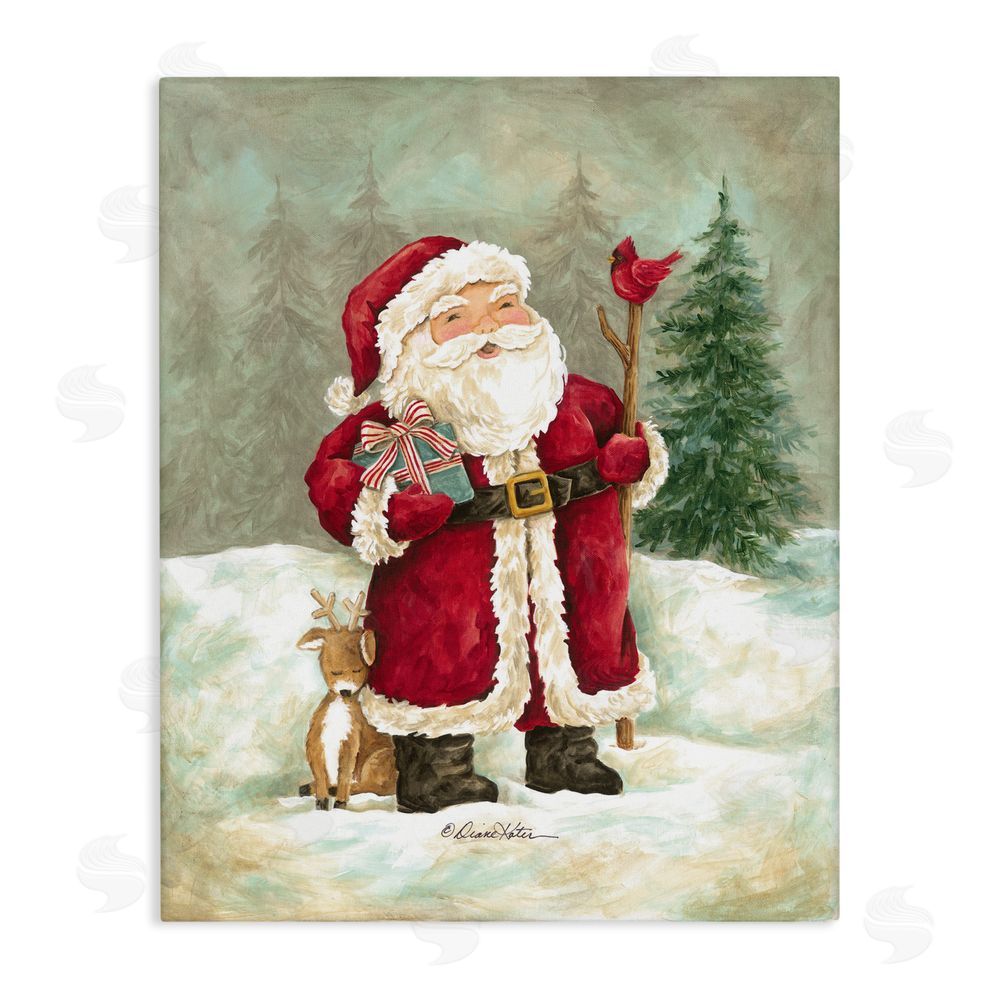 Diane Kater Joyful Santa & Cuddling Reindeer Canvas Wall Art Print