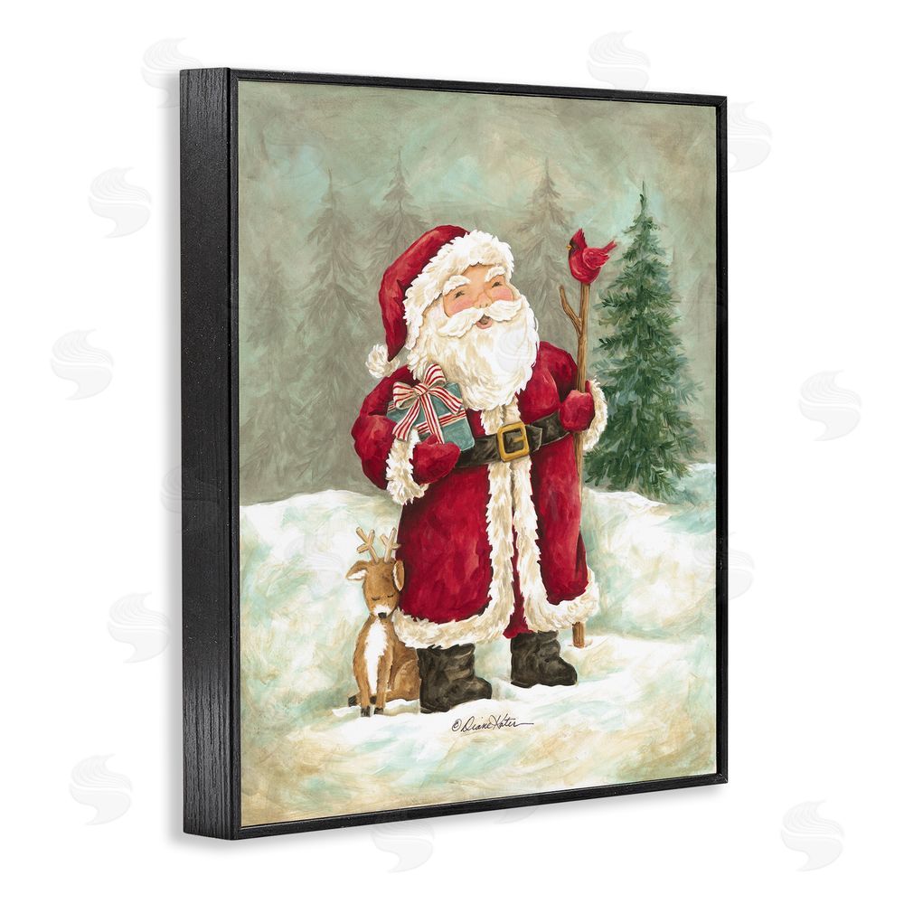 Diane Kater Joyful Santa & Cuddling Reindeer Black Framed Giclee Wall Art Print