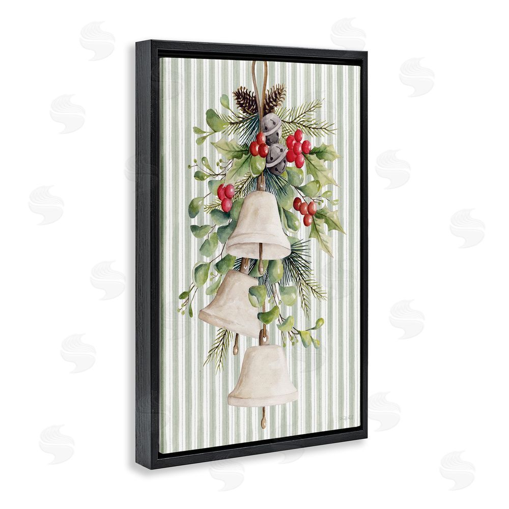 Cindy Jacobs Holiday Bells with Holly Black Floating Frame Canvas Wall Art Print