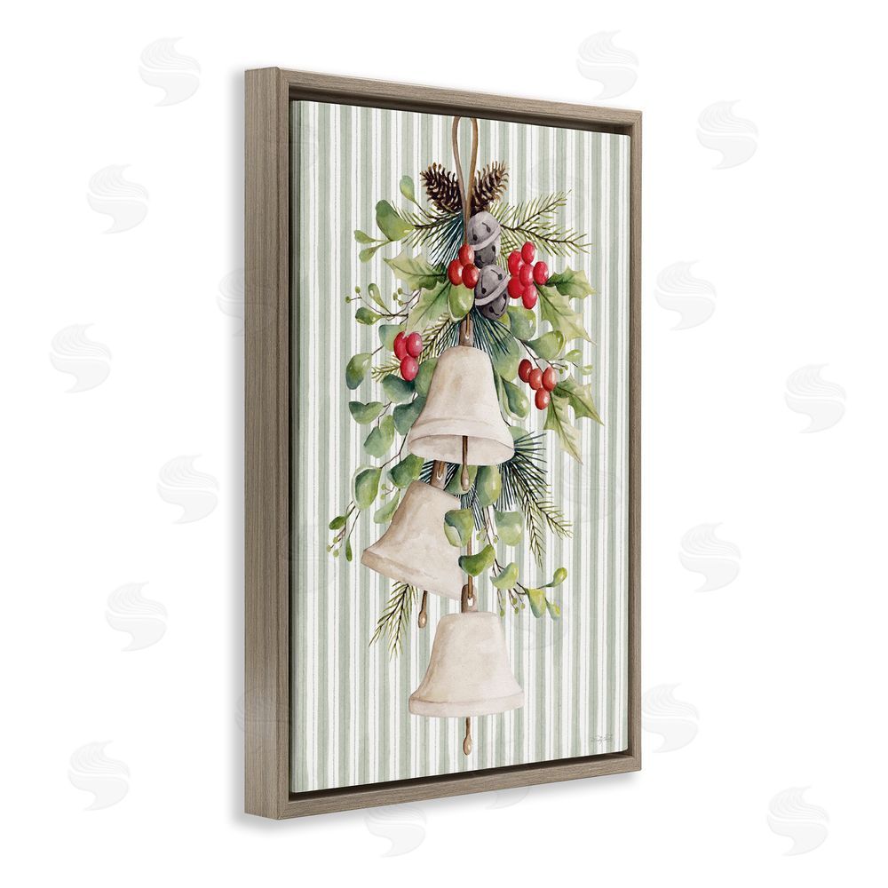 Cindy Jacobs Holiday Bells with Holly Brown Floating Frame Canvas Wall Art Print