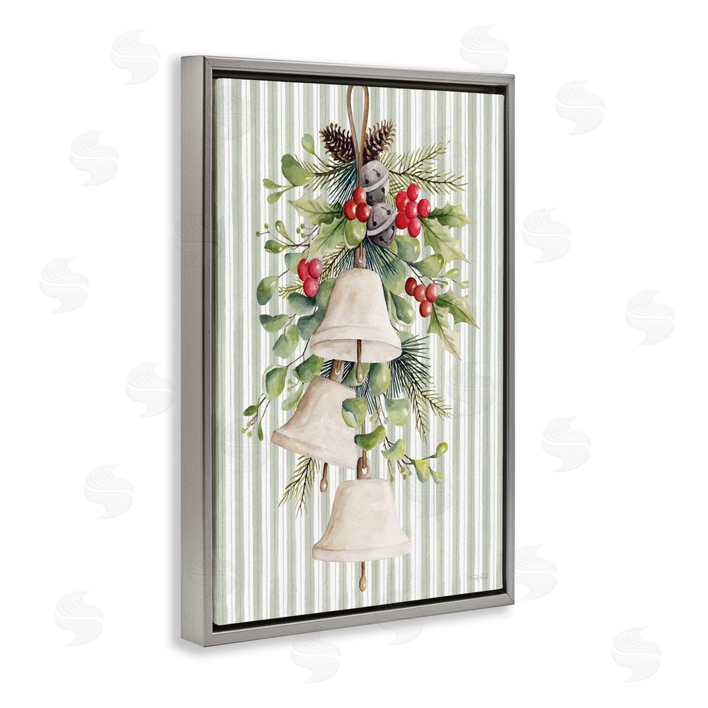 Cindy Jacobs Holiday Bells with Holly Gray Floating Frame Canvas Wall Art Print