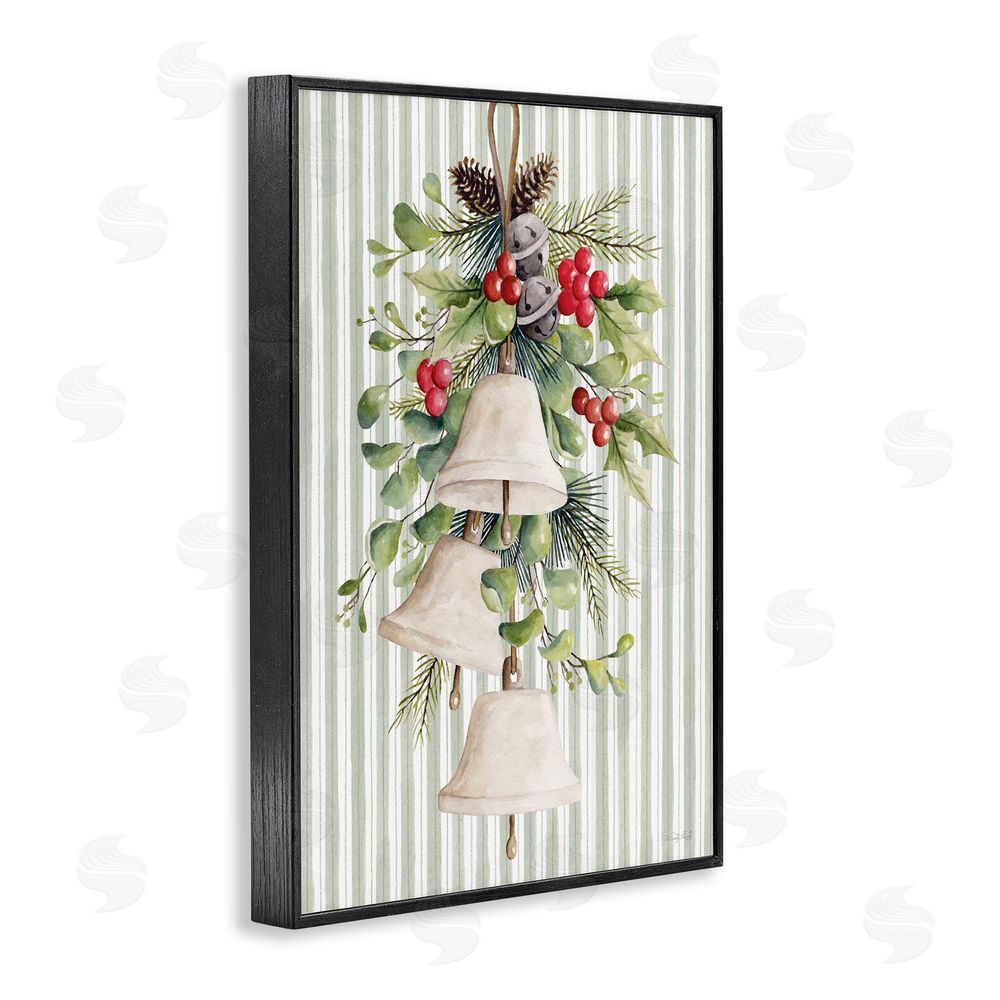 Cindy Jacobs Holiday Bells with Holly Black Framed Giclee Wall Art Print