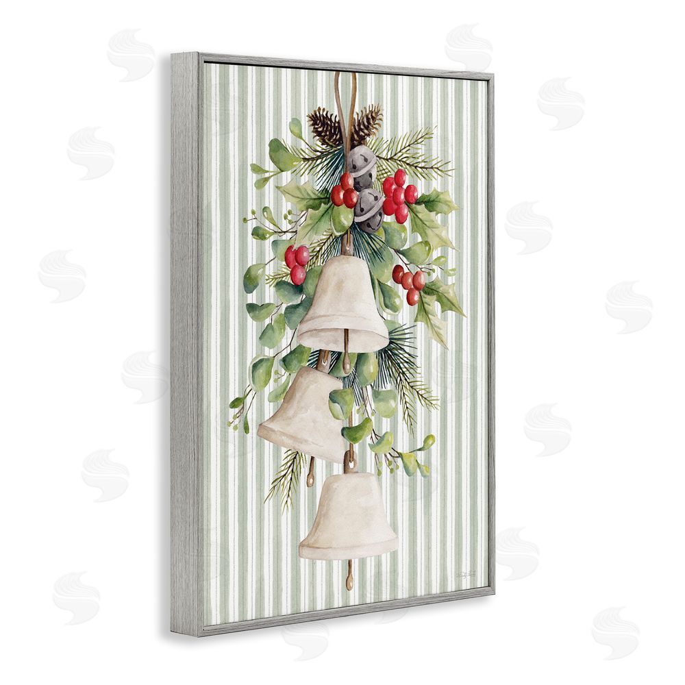 Cindy Jacobs Holiday Bells with Holly Gray Framed Giclee Wall Art Print