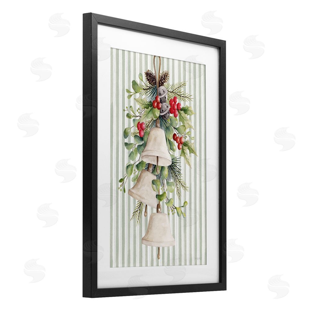Cindy Jacobs Holiday Bells with Holly Black Framed Print Under Glass with White Mat Wall Art