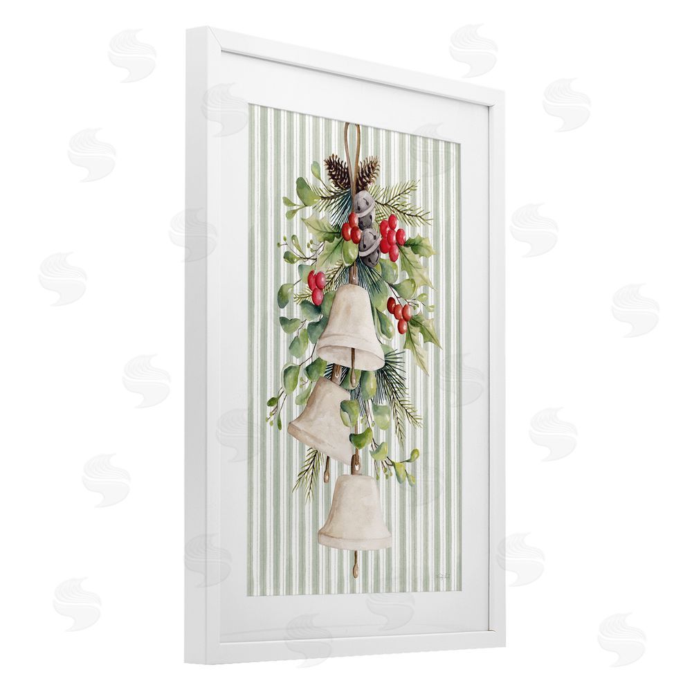 Cindy Jacobs Holiday Bells with Holly White Framed Print Under Glass with Mat Wall Art
