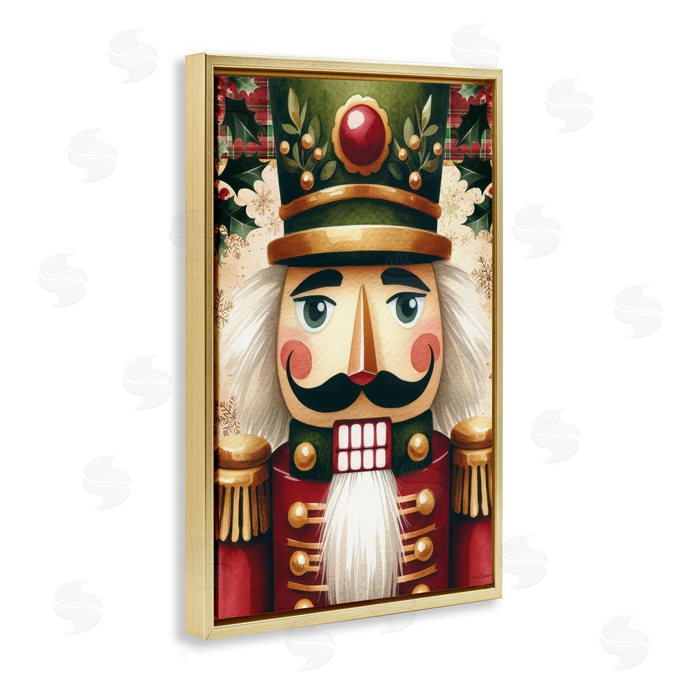 Nicole DeCamp Traditional Festive Nutcracker Gold Floating Frame Canvas Wall Art Print