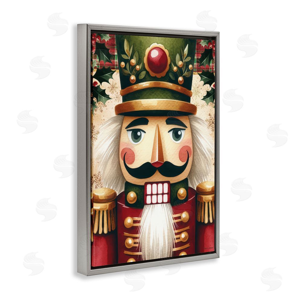 Nicole DeCamp Traditional Festive Nutcracker Gray Floating Frame Canvas Wall Art Print