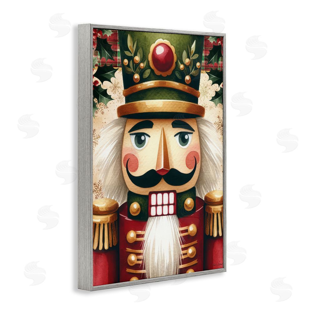 Nicole DeCamp Traditional Festive Nutcracker Gray Framed Giclee Wall Art Print