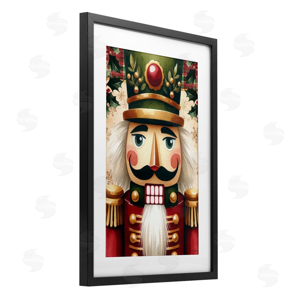 Nicole DeCamp Traditional Festive Nutcracker Black Framed Print Under Glass with White Mat Wall Art