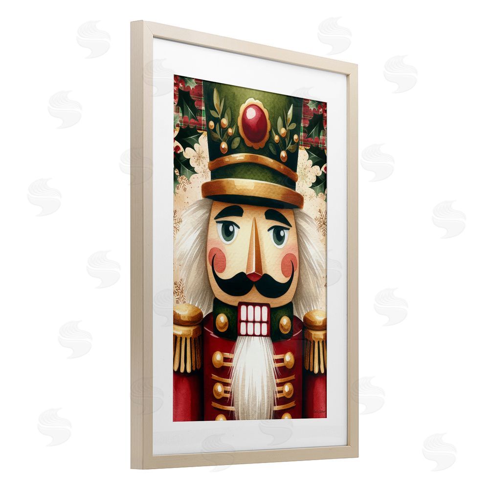 Nicole DeCamp Traditional Festive Nutcracker Birch Framed Print Under Glass with White Mat Wall Art