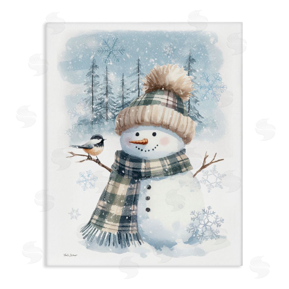 Nicole DeCamp Snowman in Winter Scene Canvas Wall Art Print