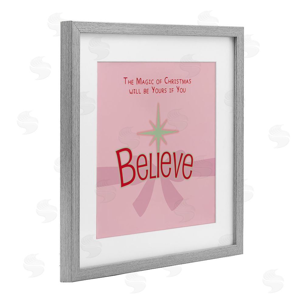 Lauren Rader Magic Of Christmas Believe Gray Framed Print Under Glass with White Mat Wall Art