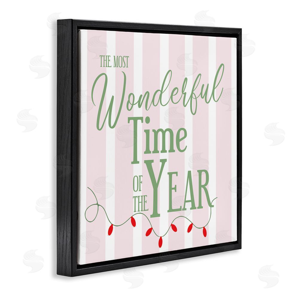 Lauren Rader Wonderful Time on Festive Stripes Black Floating Frame Canvas Wall Art Print