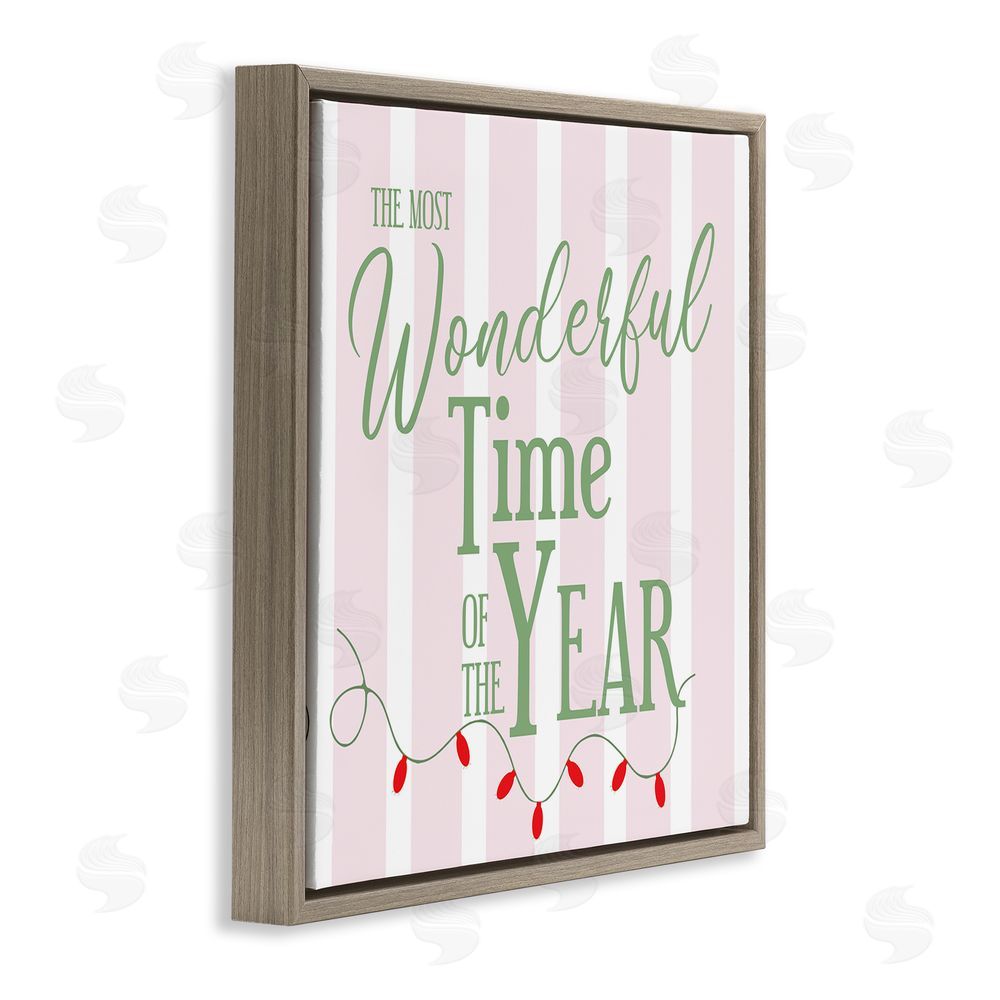 Lauren Rader Wonderful Time on Festive Stripes Brown Floating Frame Canvas Wall Art Print