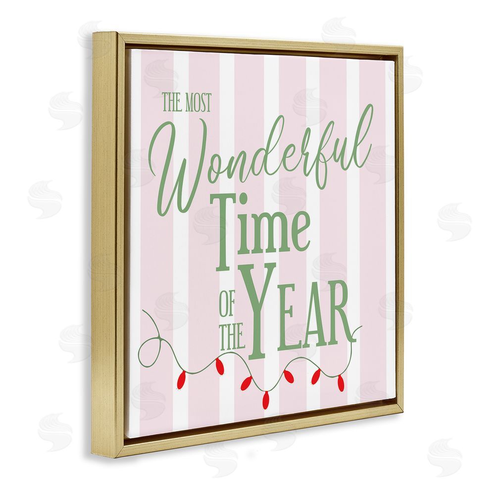 Lauren Rader Wonderful Time on Festive Stripes Gold Floating Frame Canvas Wall Art Print