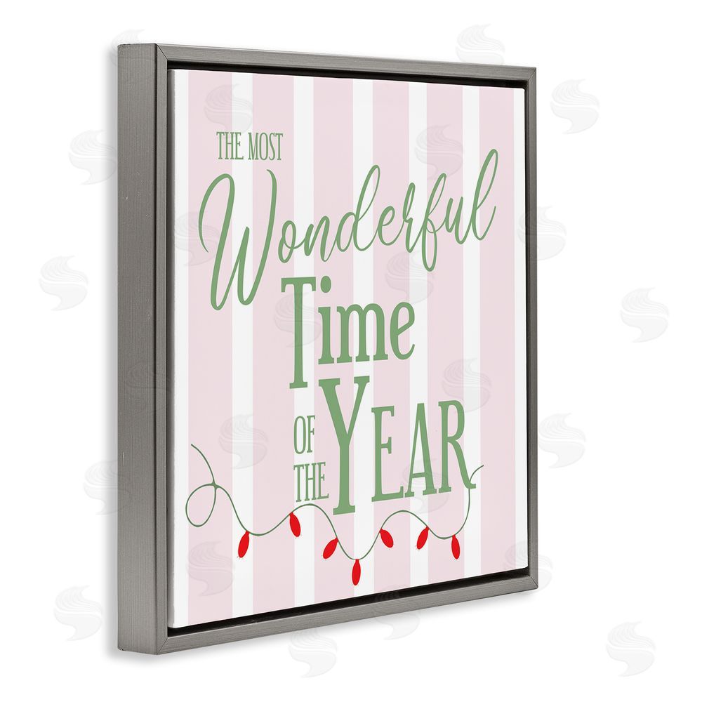 Lauren Rader Wonderful Time on Festive Stripes Gray Floating Frame Canvas Wall Art Print