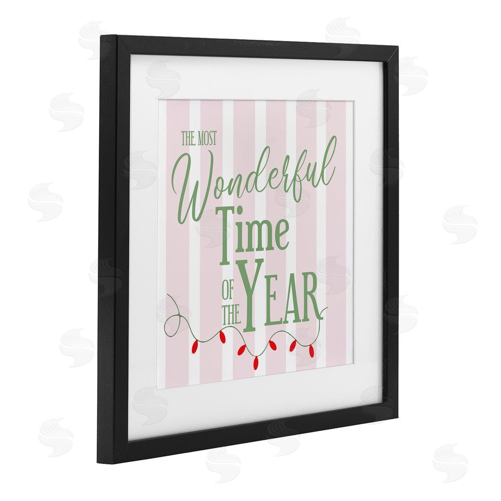 Lauren Rader Wonderful Time on Festive Stripes Black Framed Print Under Glass with White Mat Wall Art