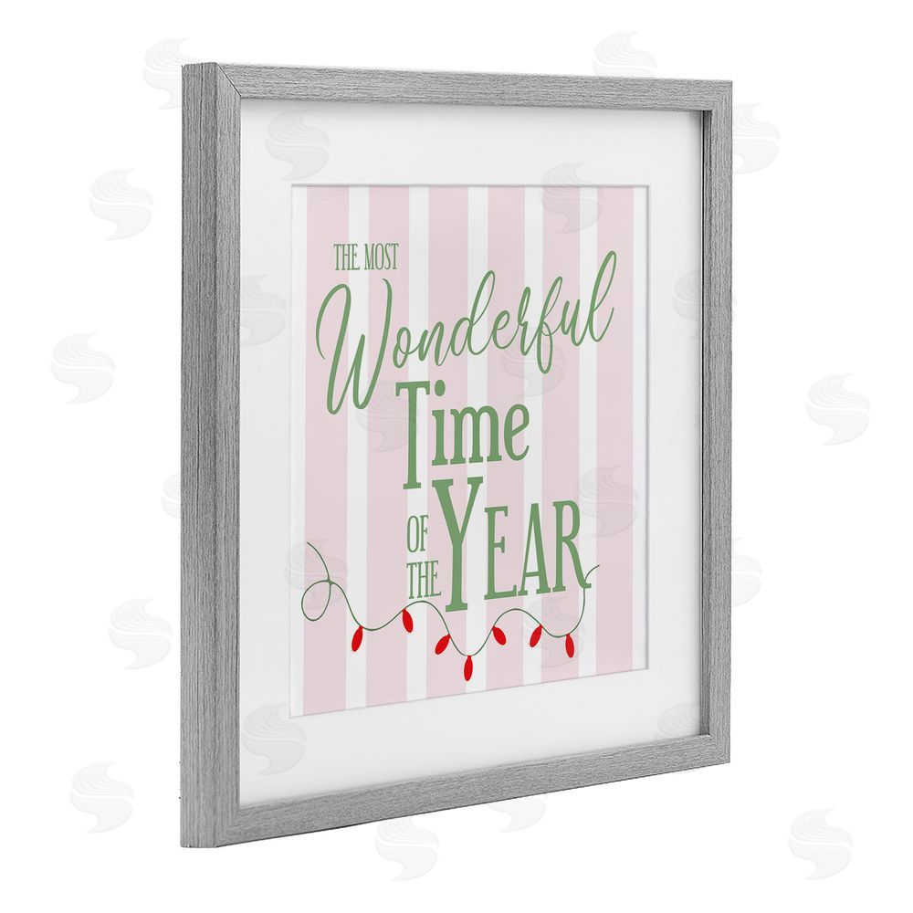 Lauren Rader Wonderful Time on Festive Stripes Gray Framed Print Under Glass with White Mat Wall Art