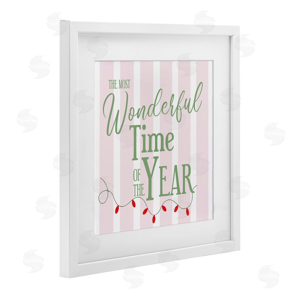 Lauren Rader Wonderful Time on Festive Stripes White Framed Print Under Glass with Mat Wall Art