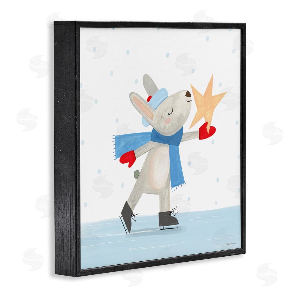 Rachel Nieman Ice Skating Bunny with Star Black Framed Giclee Wall Art Print