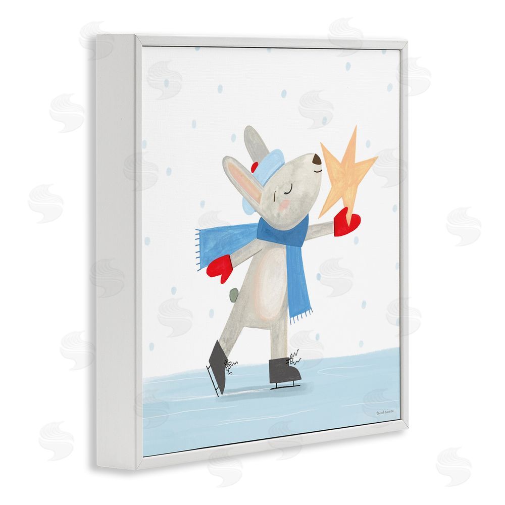 Rachel Nieman Ice Skating Bunny with Star White Framed Giclee Wall Art Print