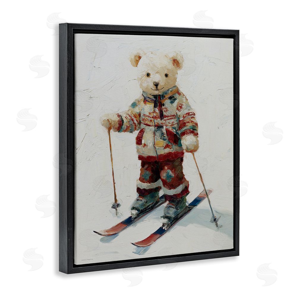 Svetlana Aleynikova Bear on Skiing Adventure Black Floating Frame Canvas Wall Art Print