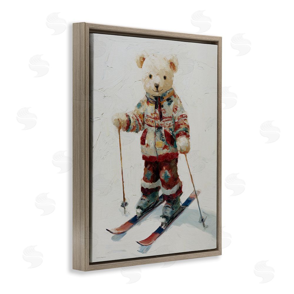 Svetlana Aleynikova Bear on Skiing Adventure Brown Floating Frame Canvas Wall Art Print