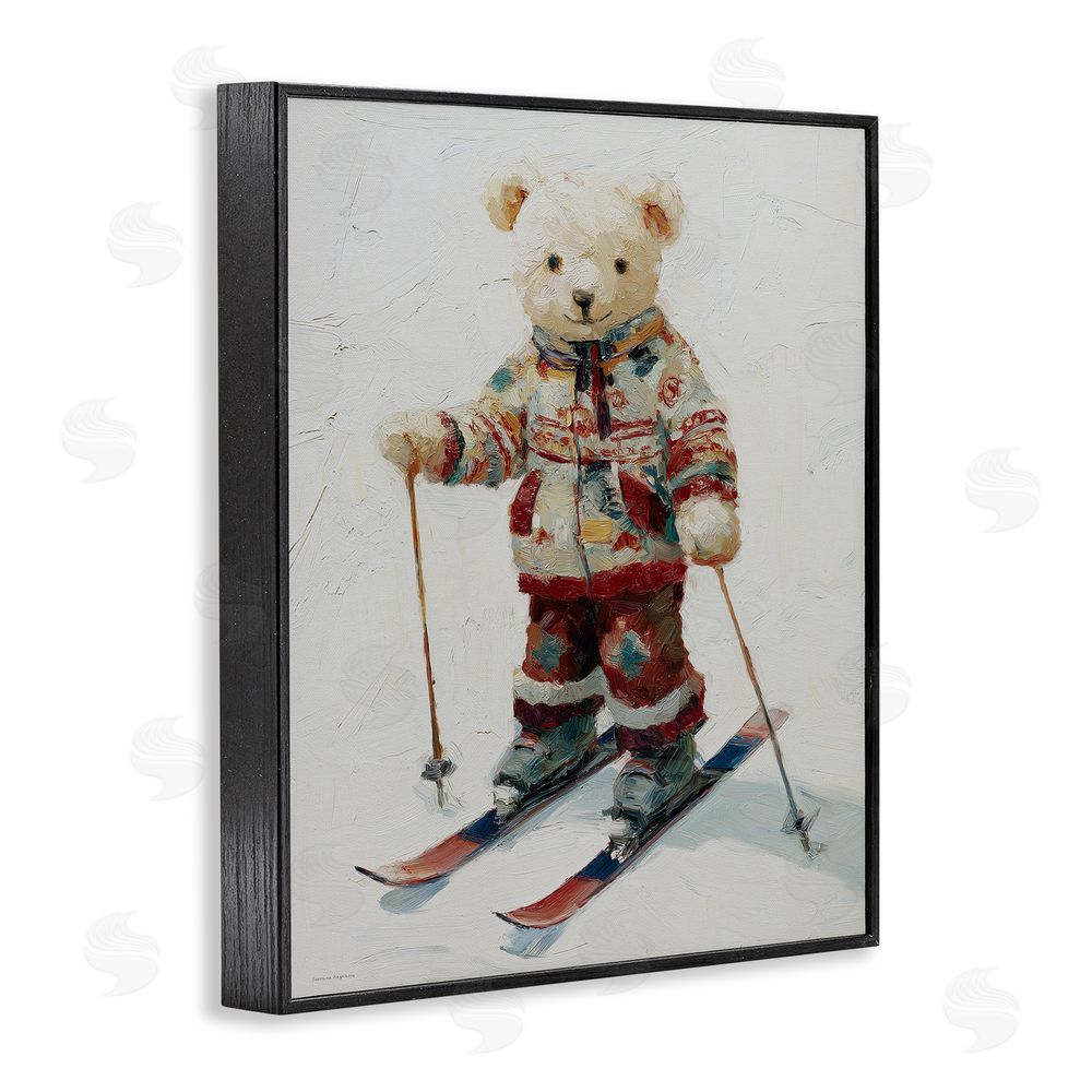 Svetlana Aleynikova Bear on Skiing Adventure Black Framed Giclee Wall Art Print