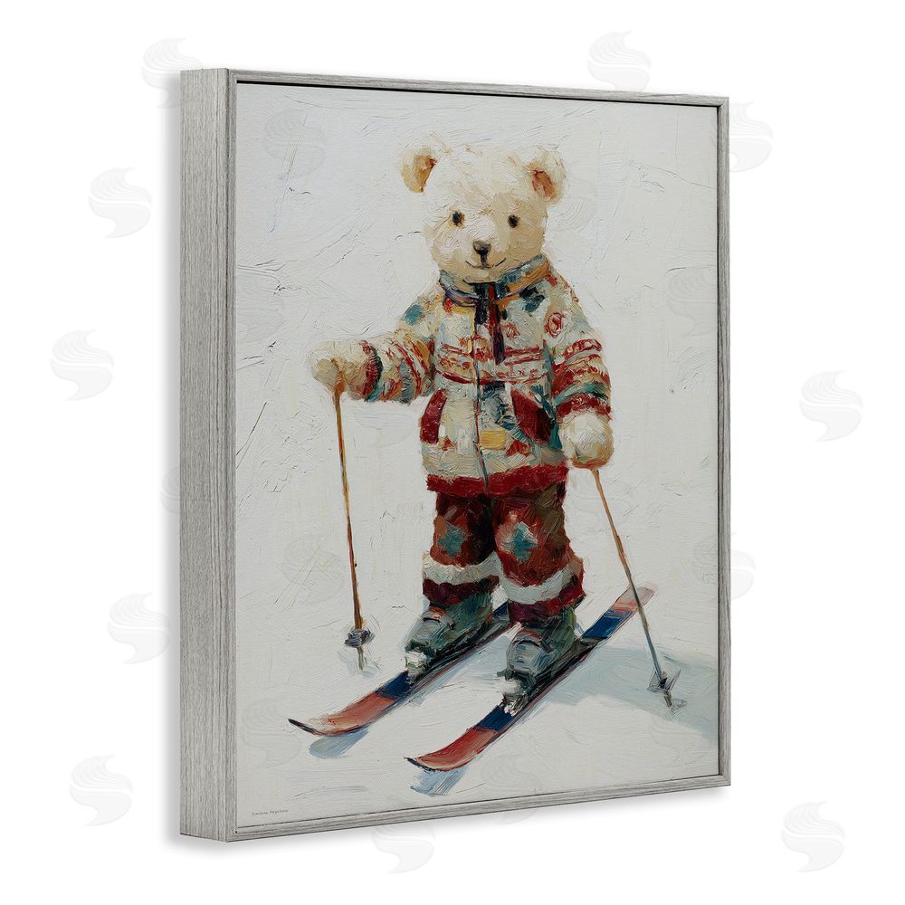 Svetlana Aleynikova Bear on Skiing Adventure Gray Framed Giclee Wall Art Print