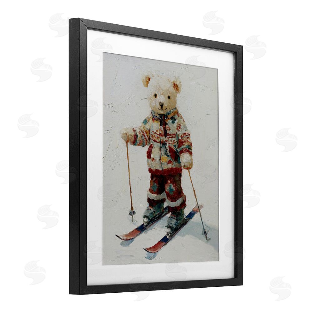 Svetlana Aleynikova Bear on Skiing Adventure Black Framed Print Under Glass with White Mat Wall Art