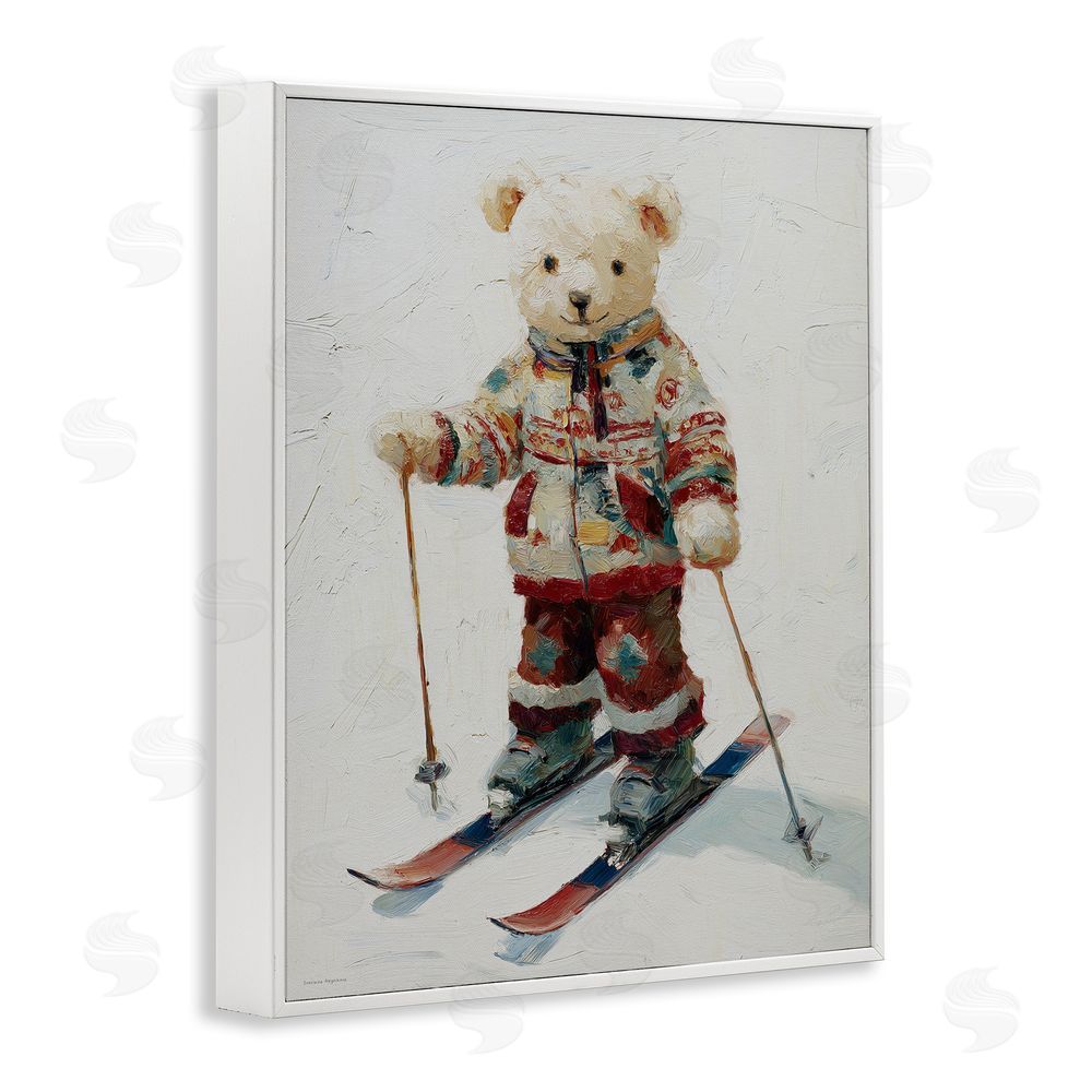 Svetlana Aleynikova Bear on Skiing Adventure White Framed Giclee Wall Art Print