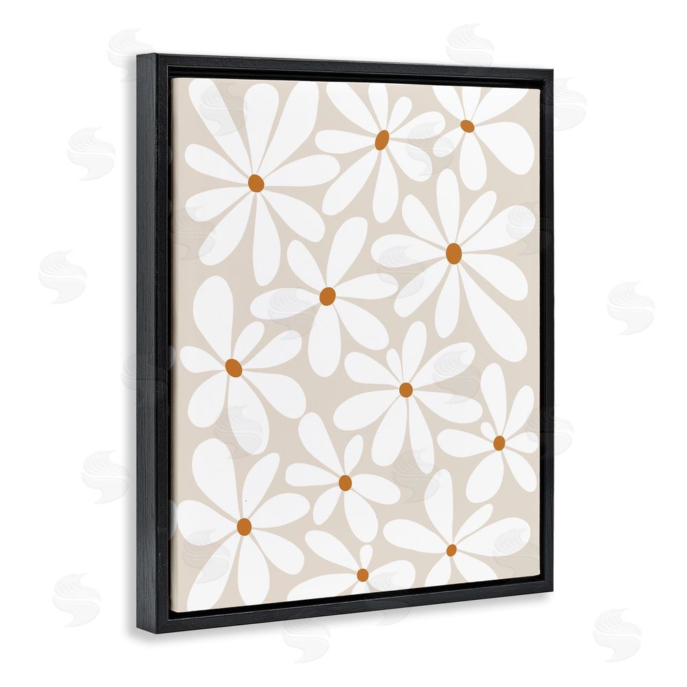 Susan Ball Beige & White Daisies Black Floating Frame Canvas Wall Art Print
