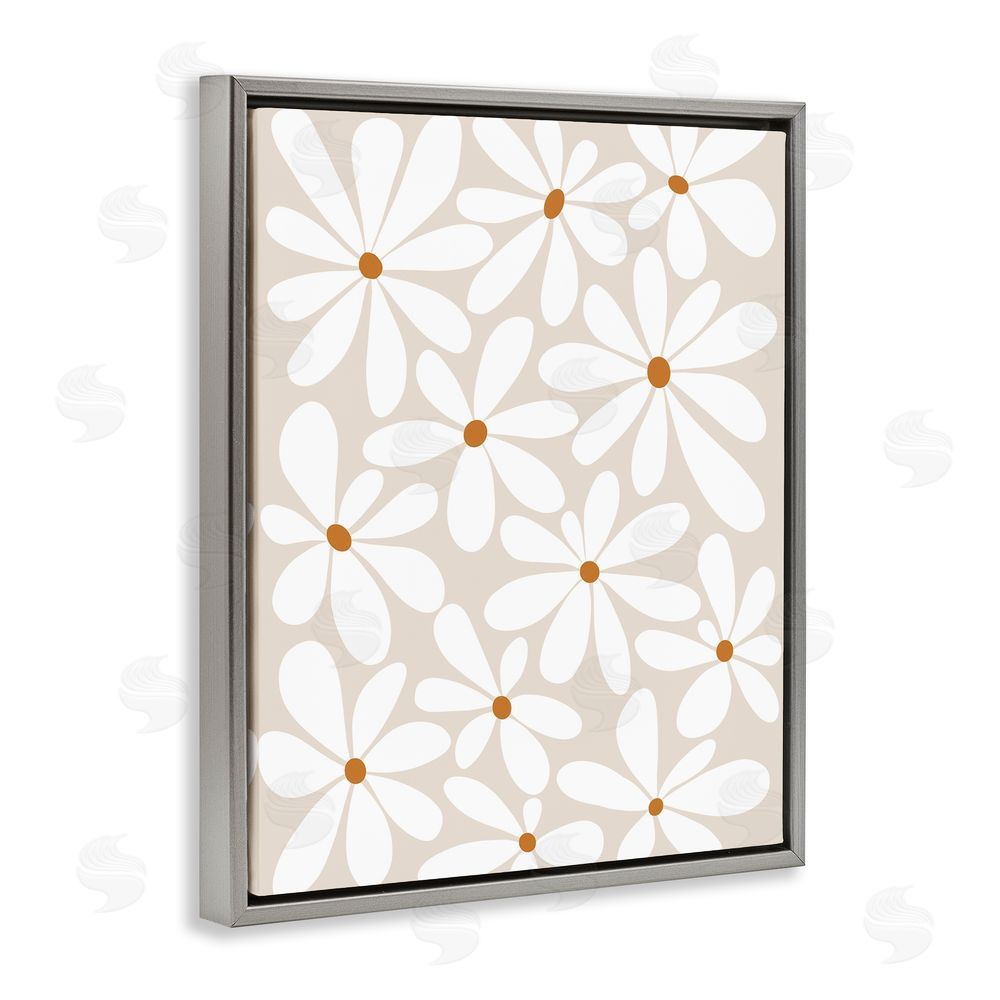 Susan Ball Beige & White Daisies Gray Floating Frame Canvas Wall Art Print