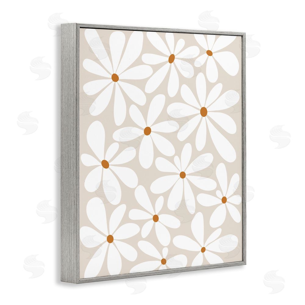 Susan Ball Beige & White Daisies Gray Framed Giclee Wall Art Print