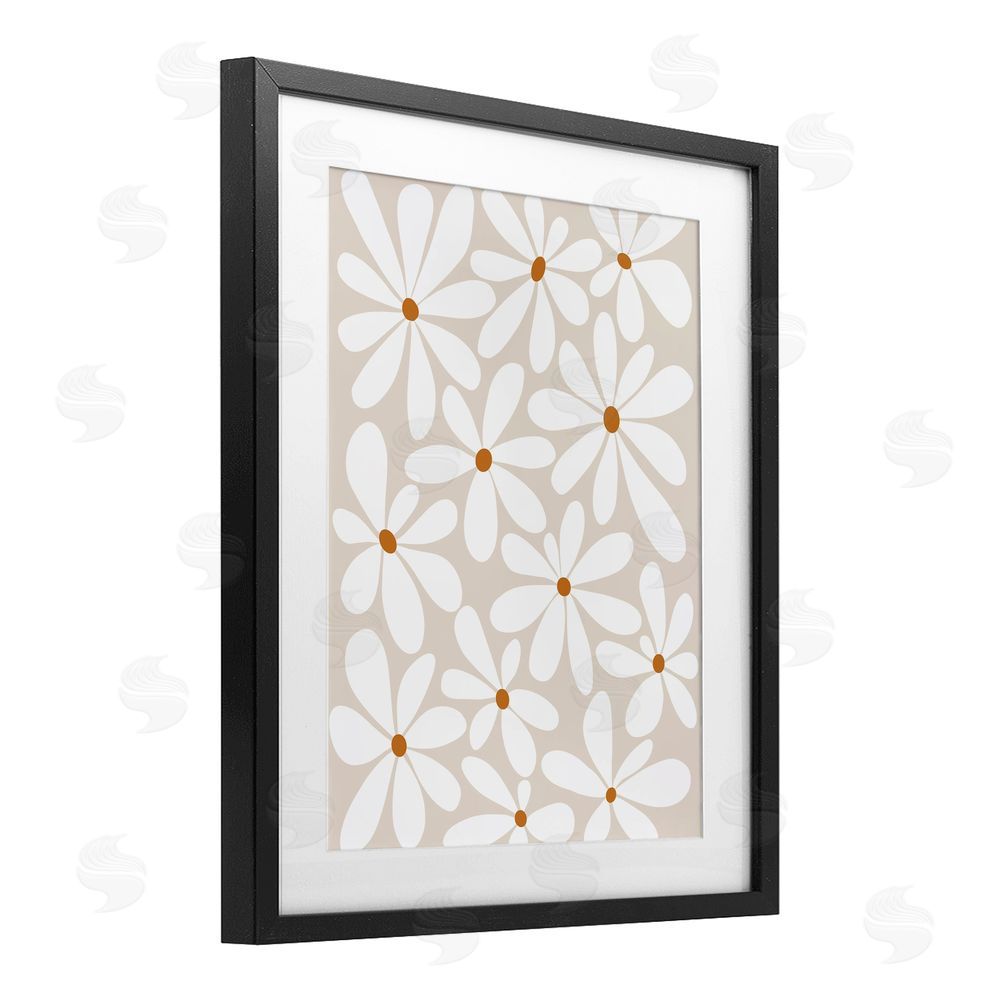 Susan Ball Beige & White Daisies Black Framed Print Under Glass Wall Art