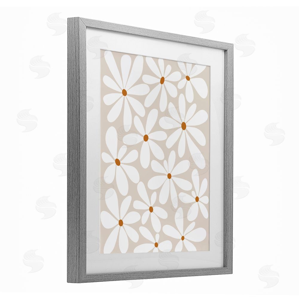 Susan Ball Beige & White Daisies Gray Framed Print Under Glass Wall Art