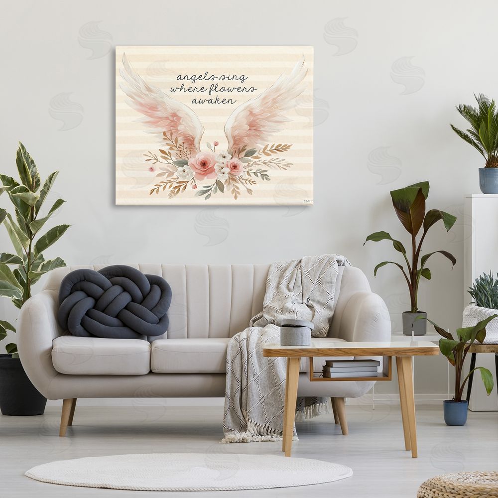 Nicole DeCamp Angels Sing Where Flowers Awaken Stretched Canvas Wall Art in Room