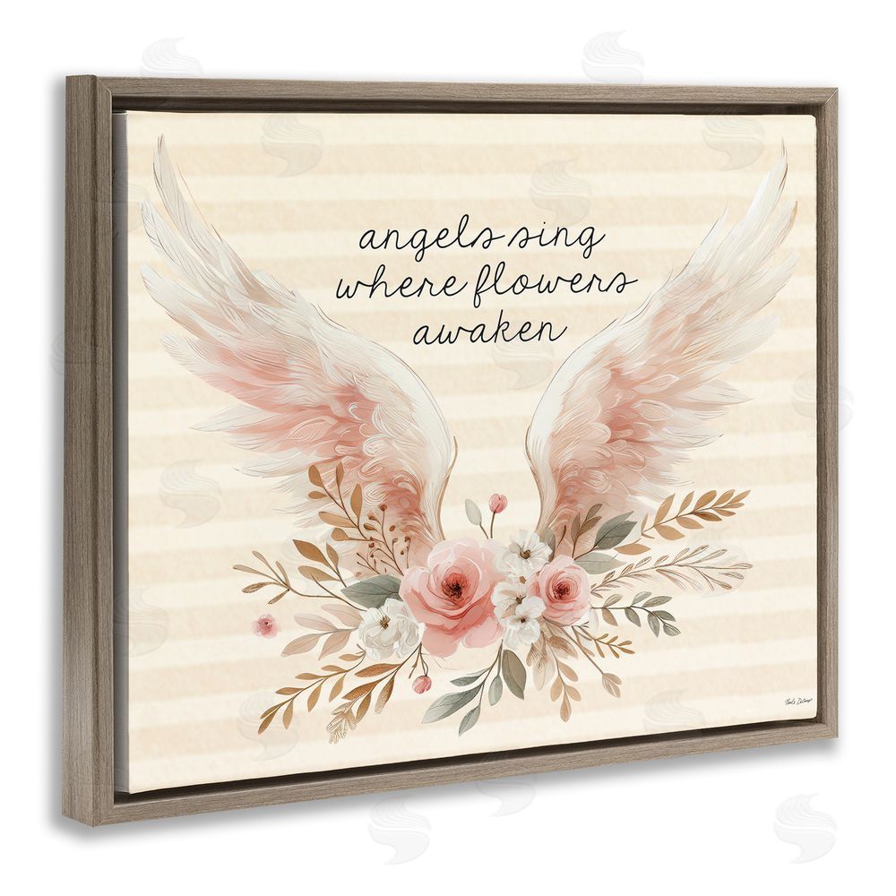 Nicole DeCamp Angels Sing Where Flowers Awaken Brown Floating Frame Canvas Wall Art Print