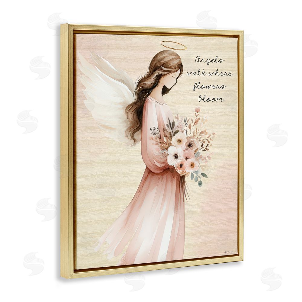 Nicole DeCamp Angels Walk Where Flowers Bloom Gold Floating Frame Canvas Wall Art Print