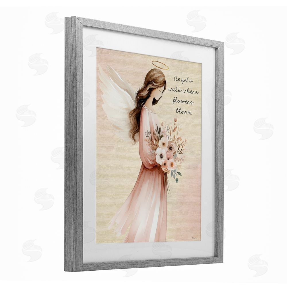 Nicole DeCamp Angels Walk Where Flowers Bloom Gray Framed Print Under Glass Wall Art