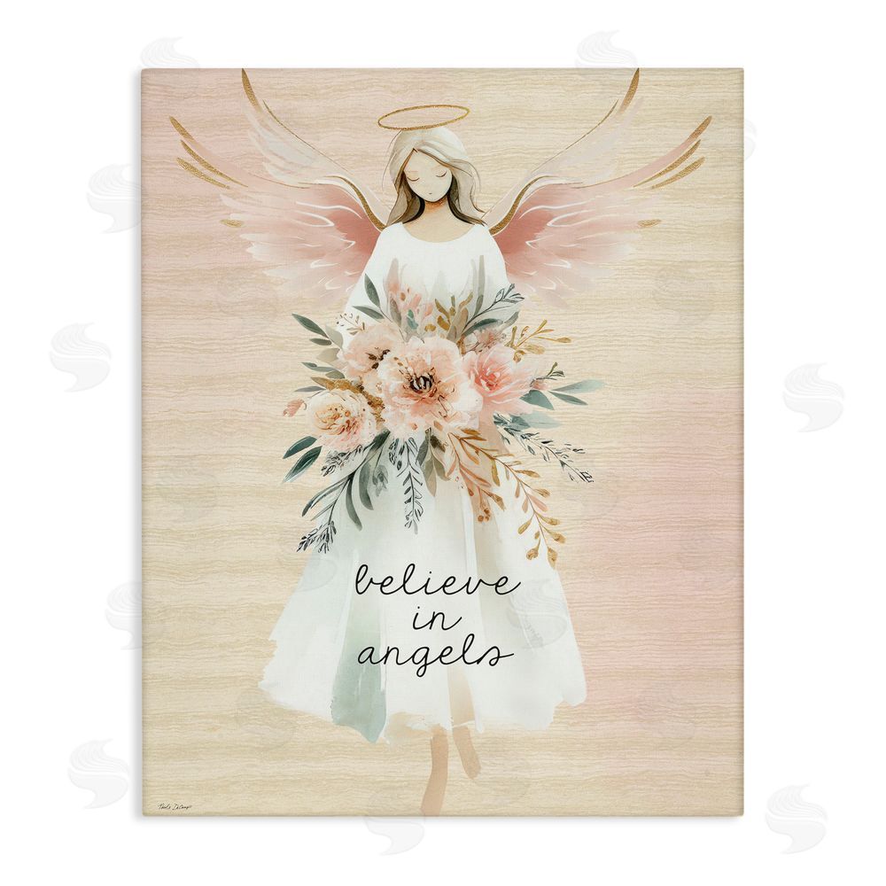 Nicole DeCamp Believe In Angels Sentiment Stretched Canvas Wall Art Print
