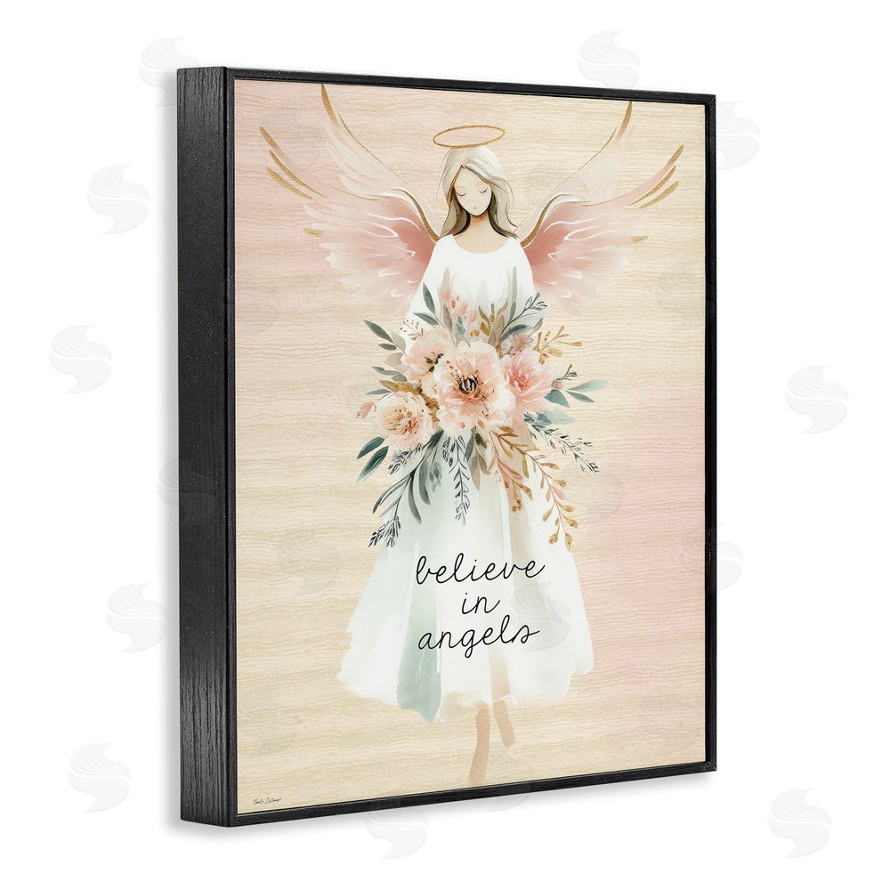 Nicole DeCamp Believe In Angels Sentiment Black Framed Giclee Wall Art Print