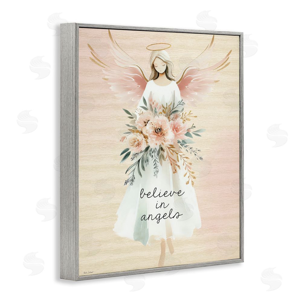 Nicole DeCamp Believe In Angels Sentiment Gray Framed Giclee Wall Art Print