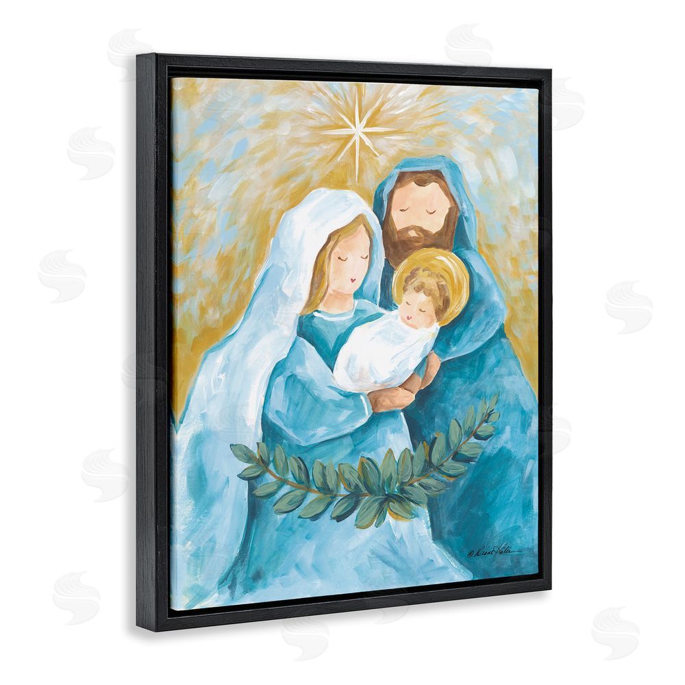 Diane Kater Holy Nativity Trio with Garland Black Floating Frame Canvas Wall Art Print