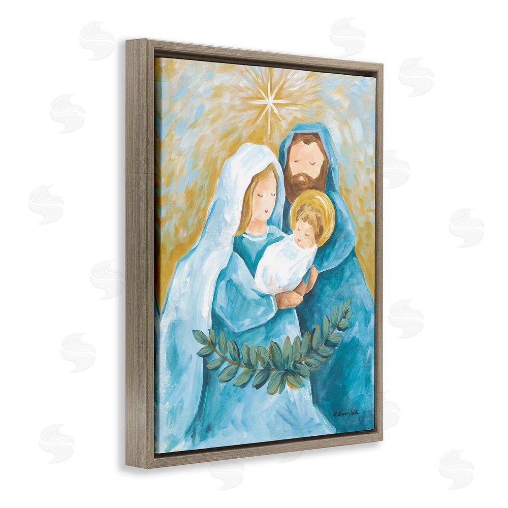 Diane Kater Holy Nativity Trio with Garland Brown Floating Frame Canvas Wall Art Print