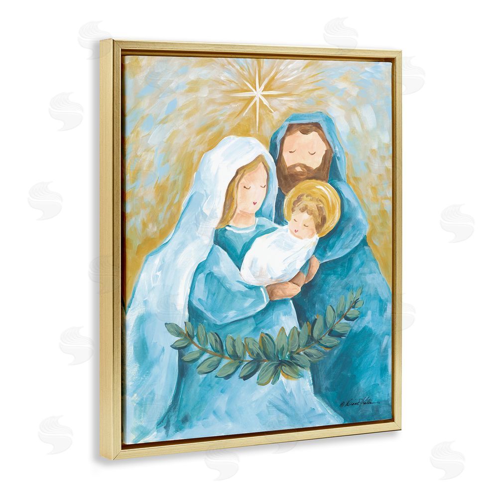 Diane Kater Holy Nativity Trio with Garland Gold Floating Frame Canvas Wall Art Print