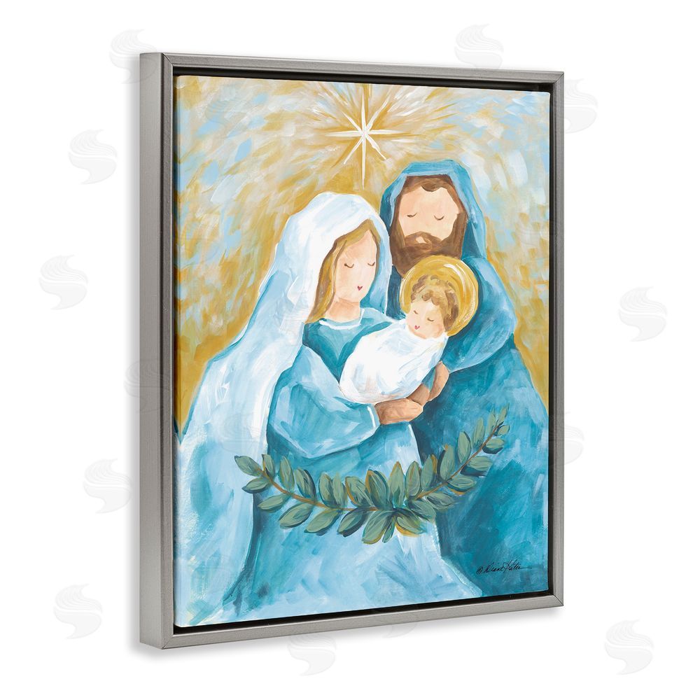 Diane Kater Holy Nativity Trio with Garland Gray Floating Frame Canvas Wall Art Print