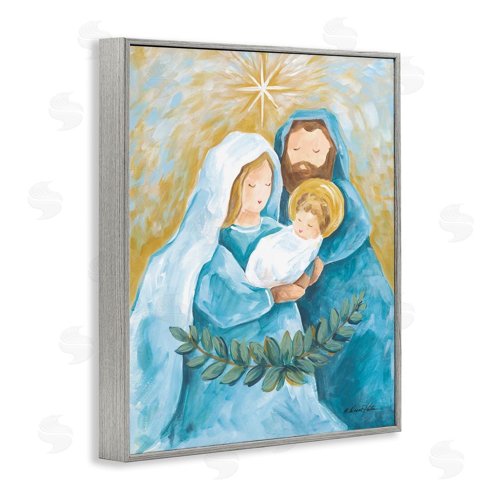 Diane Kater Holy Nativity Trio with Garland Gray Framed Giclee Wall Art Print