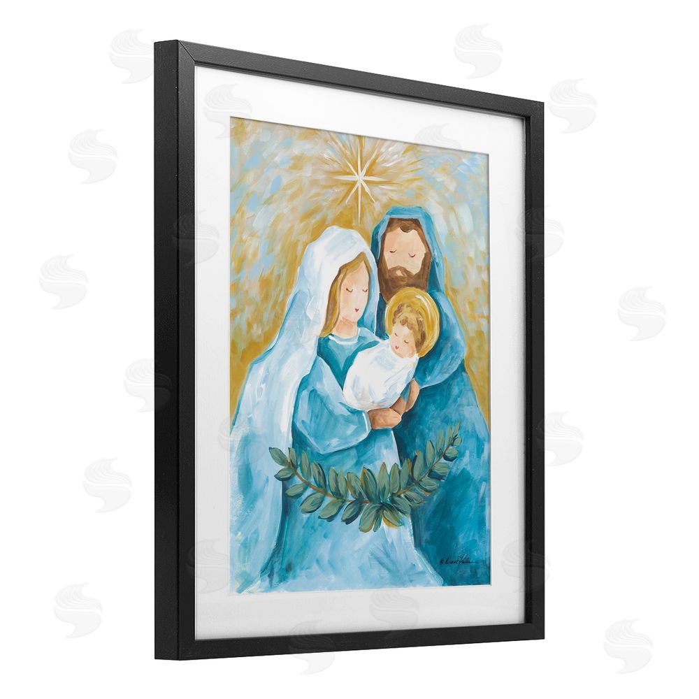 Diane Kater Holy Nativity Trio with Garland Black Framed Print Under Glass with White Mat Wall Art